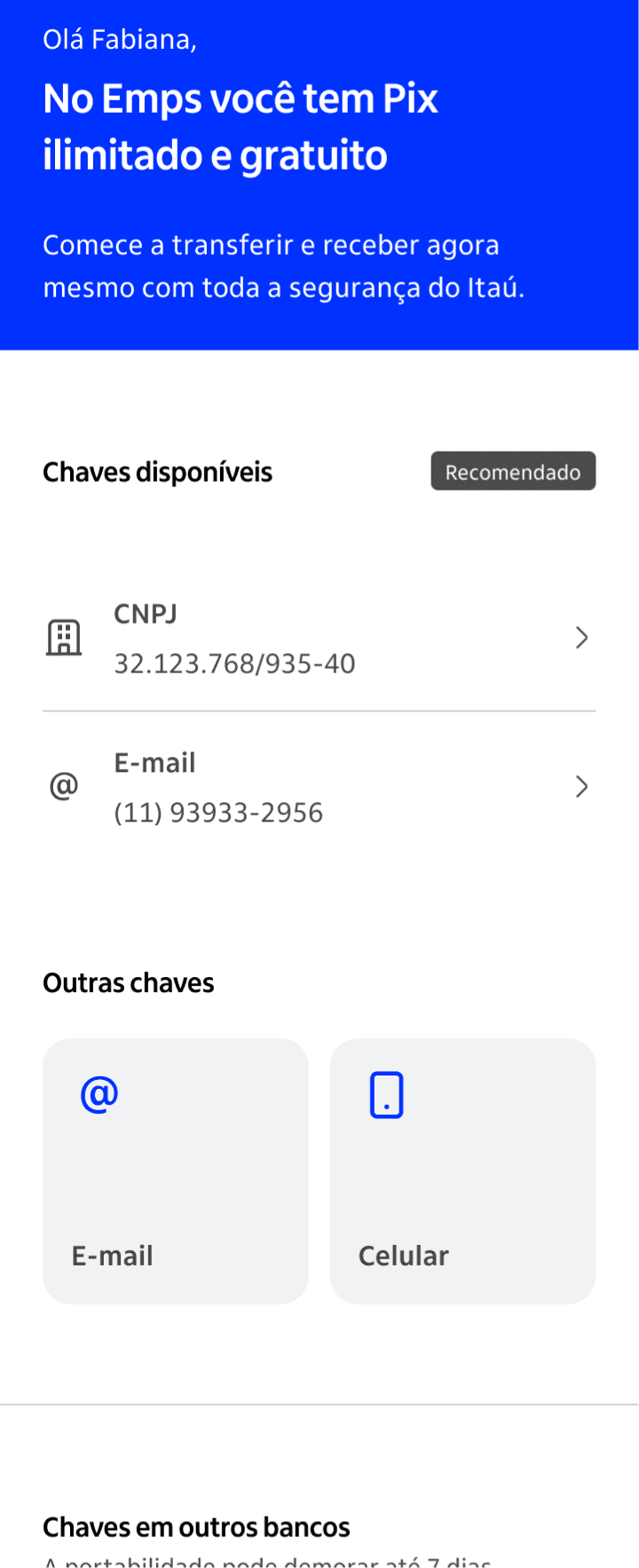 Itaú Unibanco app screen